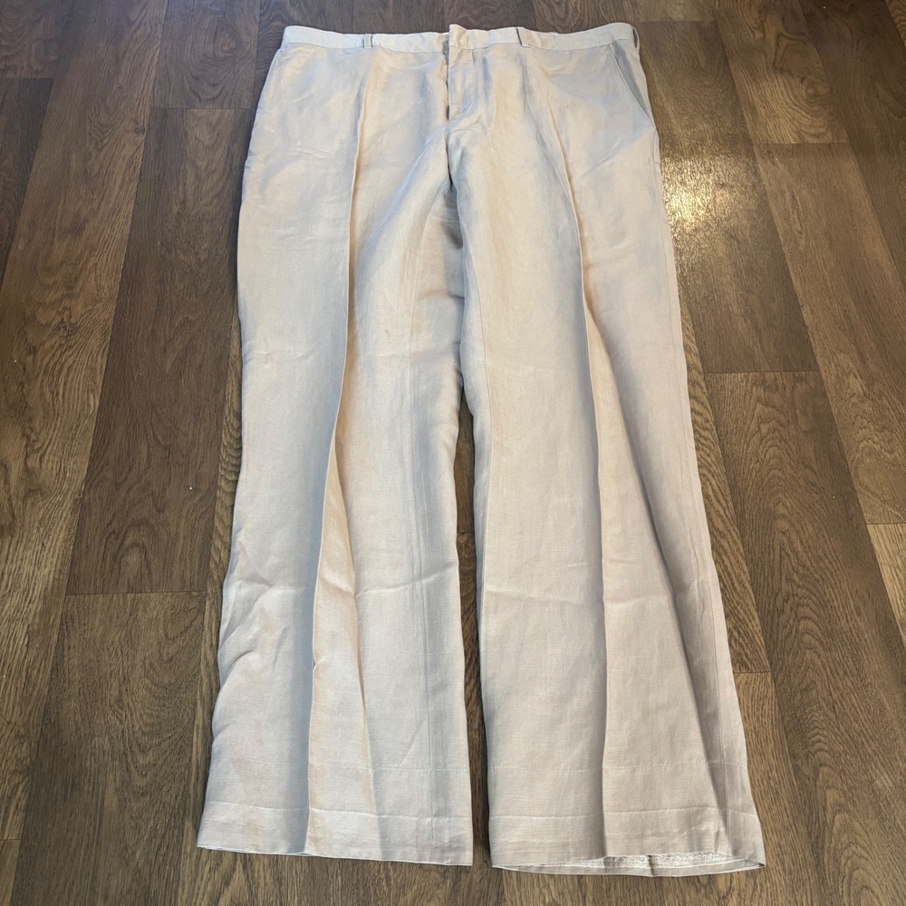 Vintage 90's Polo Ralph Lauren Slubby Silk Linen Blend Biscuit Tan Pleated Pants